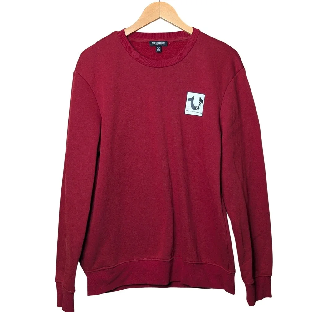 True Religion Sweatshirt Men Medium Red Buddha Logo Streetwear Graphic Crewneck